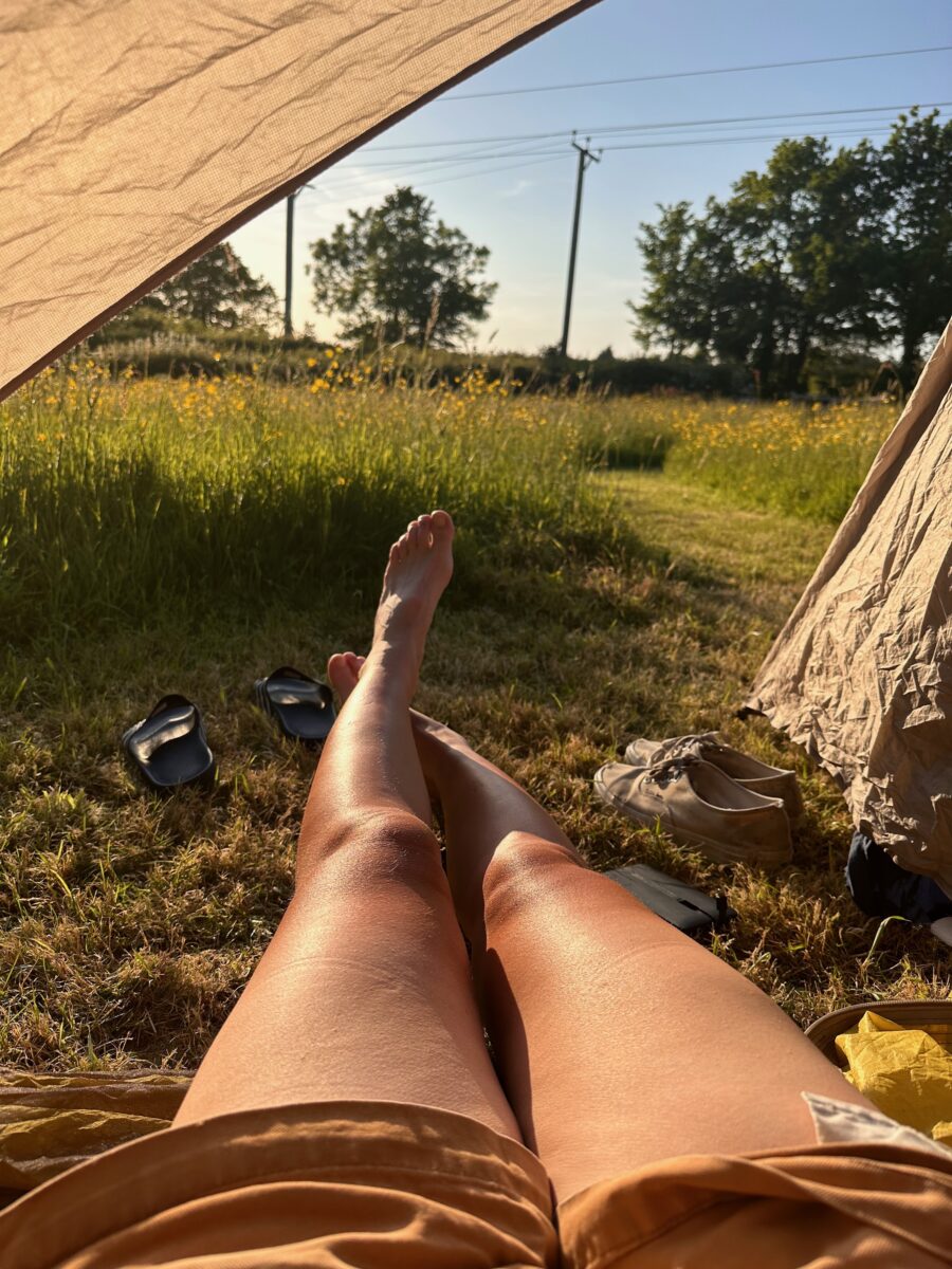 Camping on a wildflower meadow at the Pithead campsite in Marsh Green