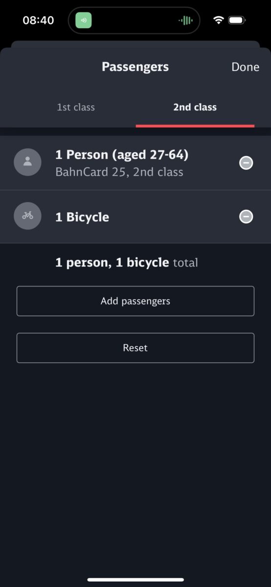 Screenshot Deutsche Bahn App