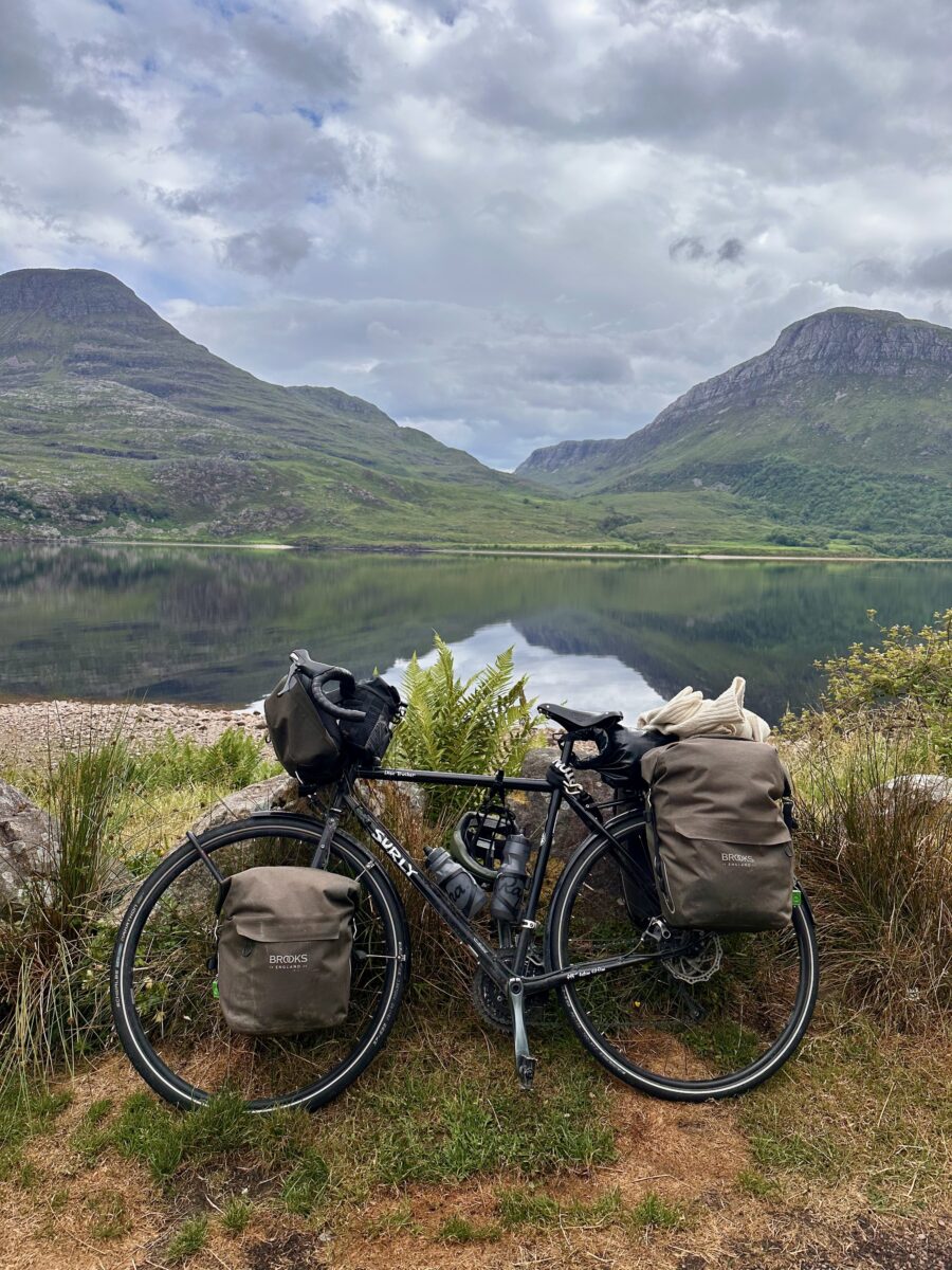 Lake as a mirror. With a Surly Disc Trucker in Scotland.