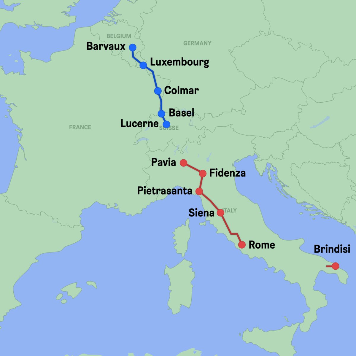 Map of my time on the Eurovelo 5