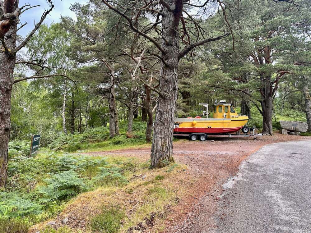 North Coast 500 - parked boat with the funny name KitKat