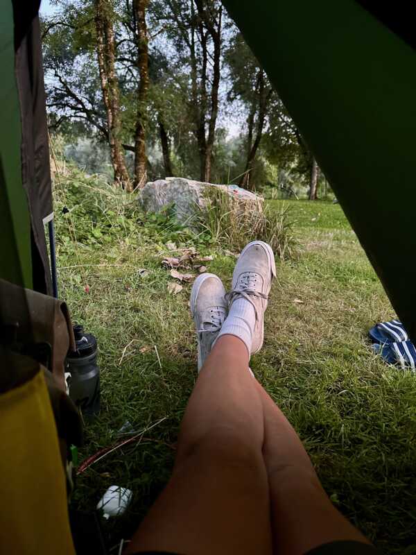 Great view from the tent on the campsite in Ranchot