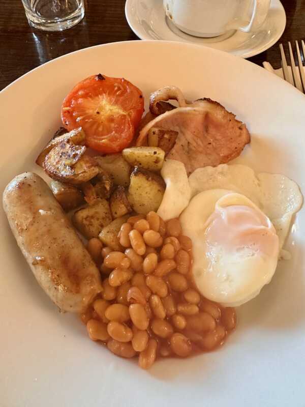 Land's End to John o'Groats - full english breakfast in Fox and Hounds pub in Lydford